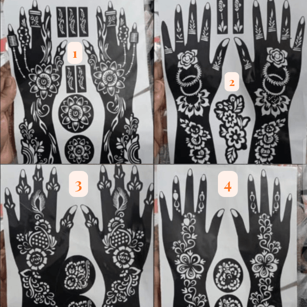 Salon Style Mehndi in Seconds ( Pack of 4 pairs, All Different Design)
